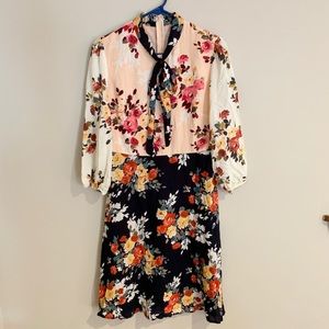 Multi floral dress with neck tie